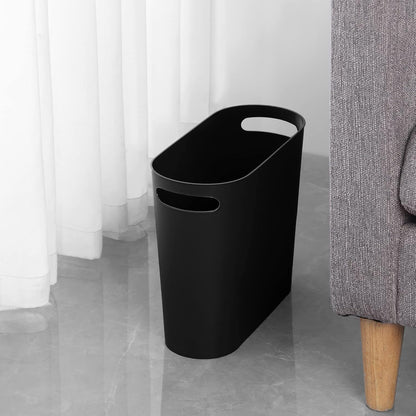 Small Trash Can, 3.5 Gallon Slim Garbage Can Plastic Waste Basket with Handles Container Bin for Narrow Spaces Bathroom, Bedroom, Kitchen, Office at Home, Black