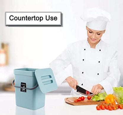 Hanging Small Trash Can with Lid under Sink for Kitchen,Food Waste Bin,Kitchen Compost Bin for Counter Top，Blue