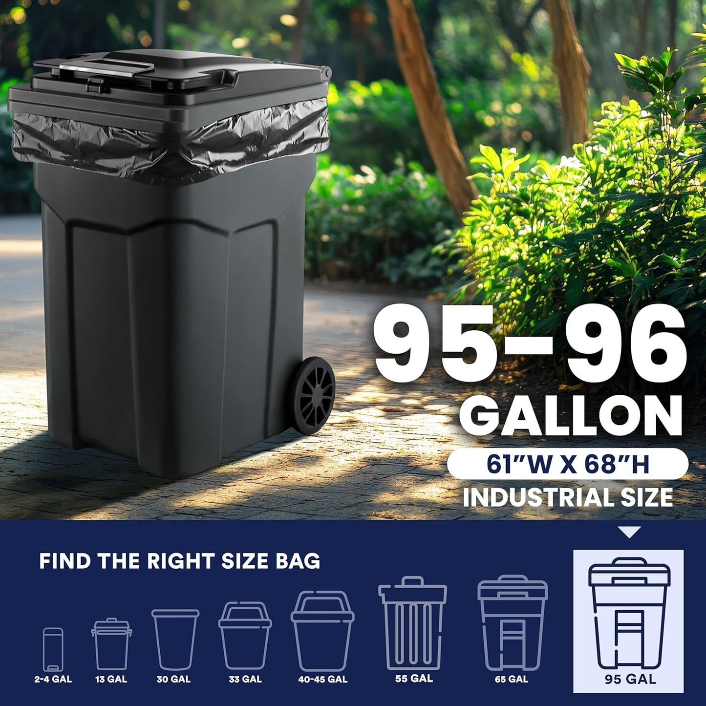95-96 Gallon Garbage Can Liners │ 1.5 Mil │ Black Heavy Duty Trash Bags │ 61” X 68” (50Count) (W95LDB15)