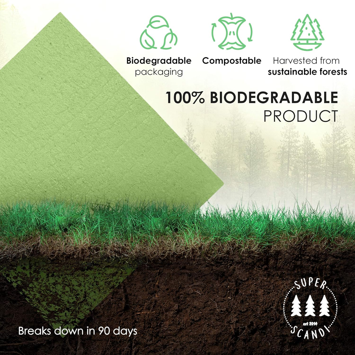 10 Pack Swedish Dishcloths for Kitchen - 100% Biodegradable & Compostable Reusable Paper Towels Washable, Food-Safe & without Plastic - Dish Rags Suitable for Any Surface, Apple Green