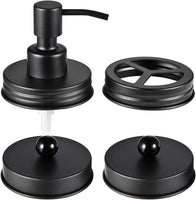 Mason Jar Bathroom Accessories Lids Set(4Pcs) - Jars Not Included - Soap Dispenser,Toothbrush Holder, Apothecary Jars Lids for Regular Mouth Mason Jars - Rustproof Stainless Steel，Black