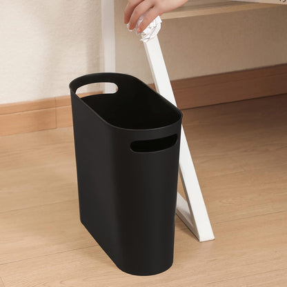 Small Trash Can, 3.5 Gallon Slim Garbage Can Plastic Waste Basket with Handles Container Bin for Narrow Spaces Bathroom, Bedroom, Kitchen, Office at Home, Black