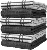 Dish Towel 16"X26" | Grey Windowpane Design | Kitchen Hand Towels, Large Tea Towel Set | Natural Ring Spun Cotton Dish Towels for Kitchen | Soft, Highly Absorbent | 400 GSM – 6 Pack