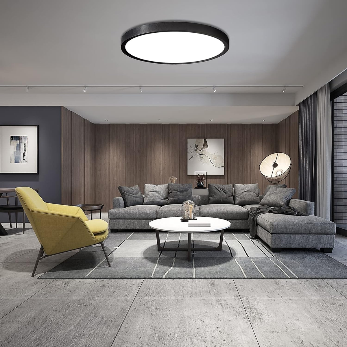 15.8 Inch Flush Mount Ceiling Light Fixture 36W Black Flat Light Fixture Low Profile round Surface for Low Ceiling Kitchen,Bedroom,Day Light,Non-Dimmable