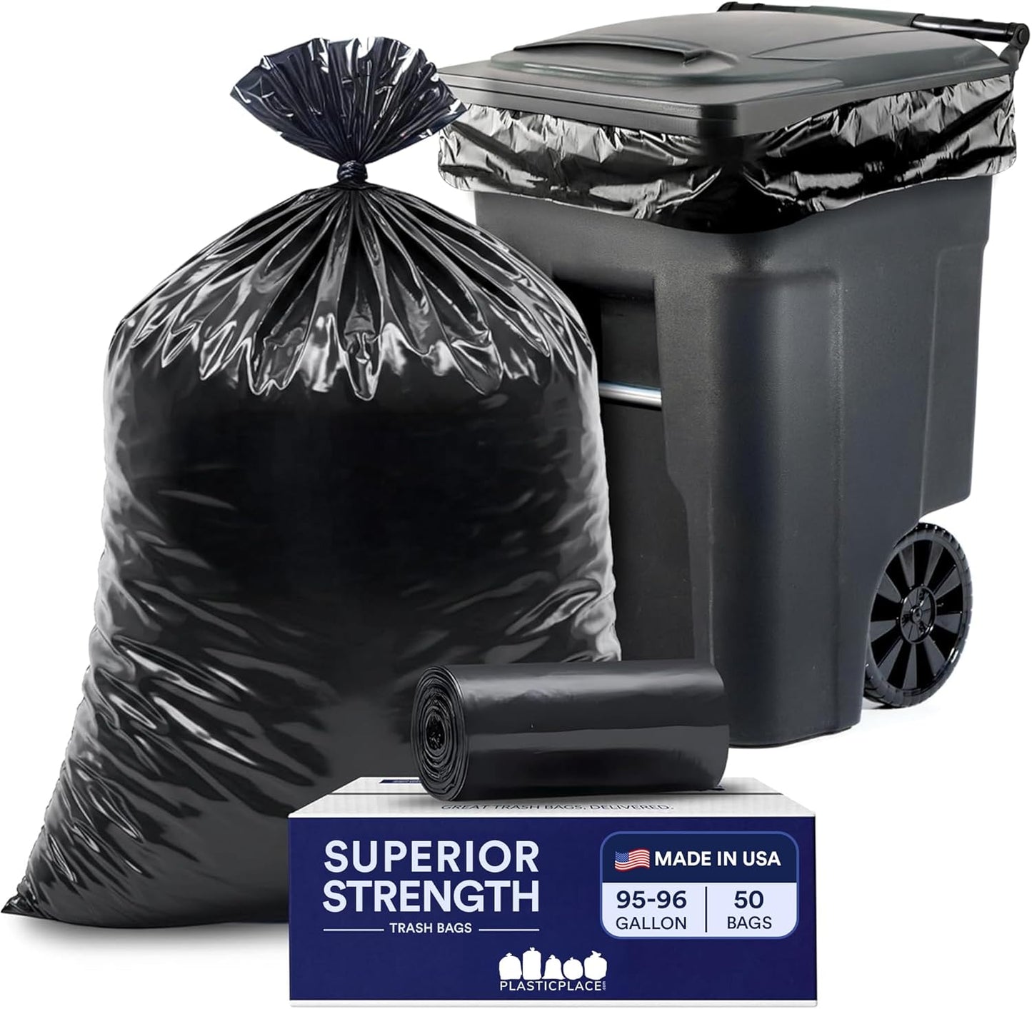 95-96 Gallon Garbage Can Liners │ 1.5 Mil │ Black Heavy Duty Trash Bags │ 61” X 68” (50Count) (W95LDB15)