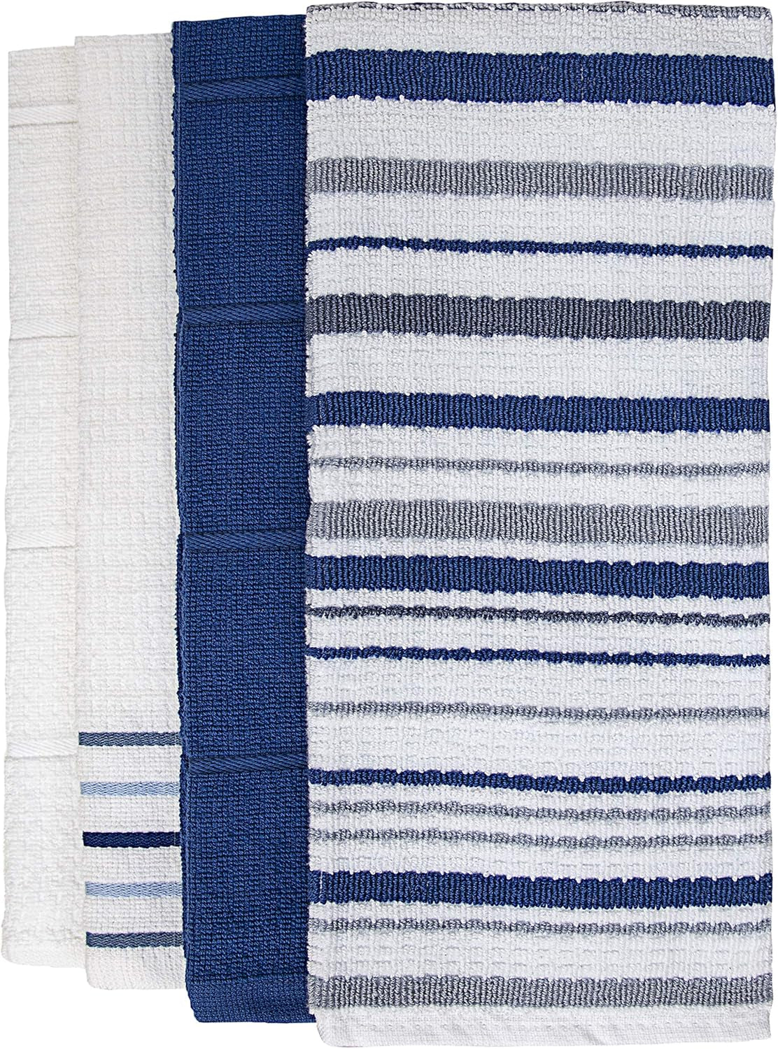 Pack of 8 Premium Kitchen Towels Set - Striped Waffle Yarn Dyed Kitchen Hand Towels - Large, 420 GSM, Ultra Absorbent - Dish Towels for Drying Dishes - Cotton Tea Towels - Blue