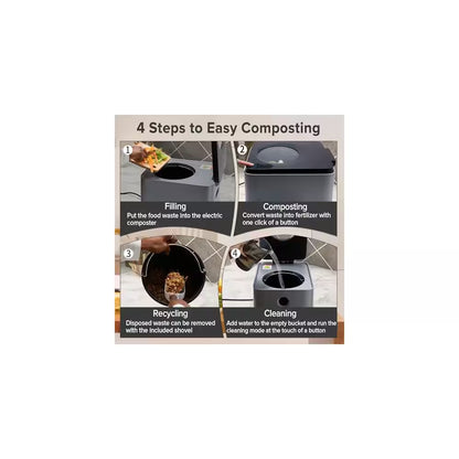 Electric Kitchen Composter 3L Large Capacity Visual Lid LED Display Turn Food Waste into Dry Compost Low Noise