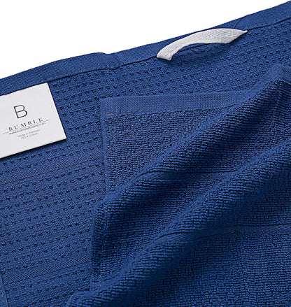 Pack of 8 Premium Kitchen Towels Set - Striped Waffle Yarn Dyed Kitchen Hand Towels - Large, 420 GSM, Ultra Absorbent - Dish Towels for Drying Dishes - Cotton Tea Towels - Blue